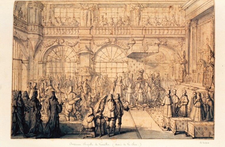 Ancienne Chapelle de Versailles. Réception des chevaliers de l'ordre du Saint-Esprit par le roi les 1er janvier et 2 février 1689 - Dessin de Leclerc, Sébastien (1637-1714)